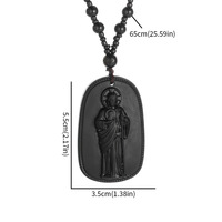Collier pendentif imitation obsidienne Saint Benoît catholique pour hommes et femmes, amulette de prière et d'exorcisme, bijoux en verre