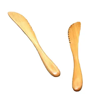 New Products Wholesale Lotus Wood Utensils-Bread Butter Jam Knife with Toothed Edge Wooden Tableware