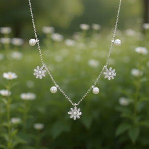 Amy Amy Pearl Necklace 925 <b>Silver</b> Flower Pendant Women's Everyday Wear White Faux Pearl <b>Snake</b> <b>Chain</b> Jewelry - Product Image 2