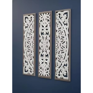 Ensemble de panneaux muraux en bois rustique à motifs floraux, décoratifs et sculptés avec soin, à suspendre pour la décoration du salon et de la chambre - Product Image 1