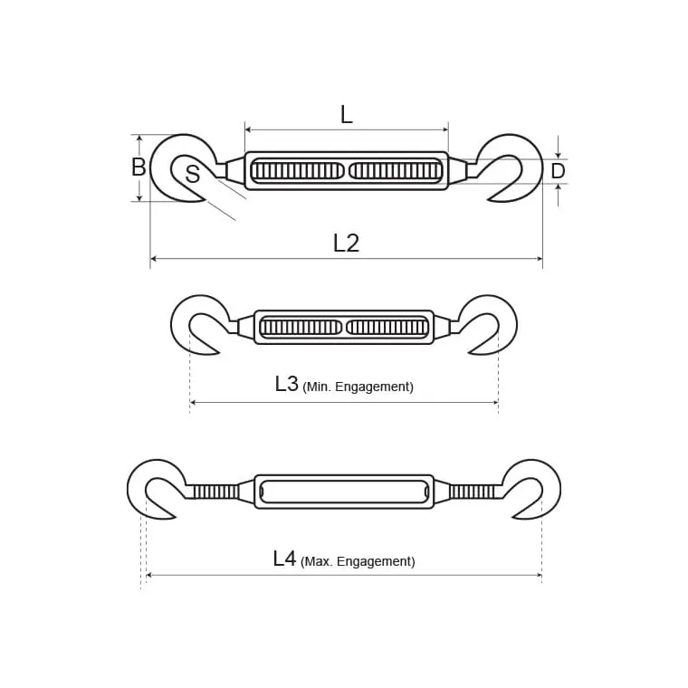 สหรัฐหนักขนาดใหญ่ทางทะเลสแตนเลสตะขอคู่เปิดร่างกาย Turnbuckle Tensioner M2เมตร24ประเภทยุโรป