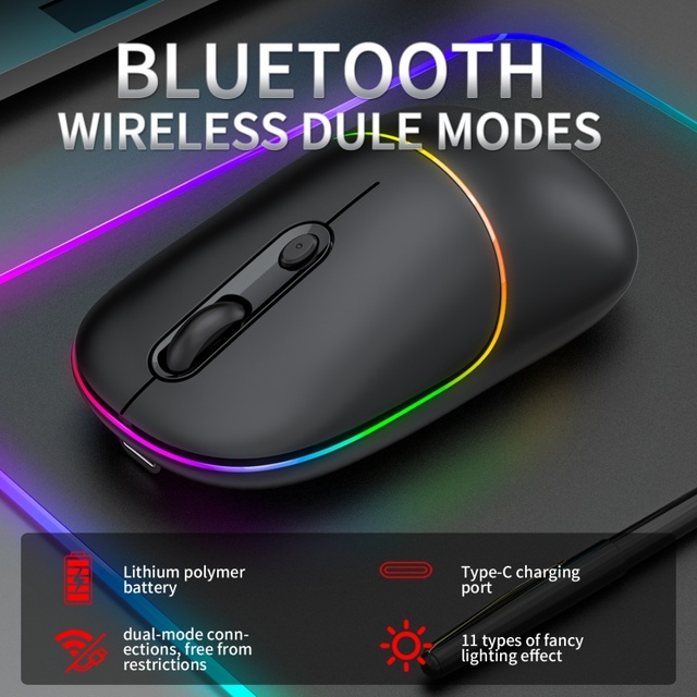 2.4G BT Dual Mode RGB Gaming Mouse Rechargeable Wireless Mouse 1600DPI Ergonomic Optical Mouse for PC Laptop