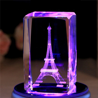 Tour Eiffel romantique de Paris, Cube en cristal gravé en 3d, support de nuit Led, cadeaux de saint-valentin, Souvenir en vogue