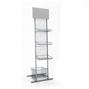 Metal Display Rack with Baskets for Product Exposition with Blank Plate