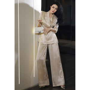 Completo Estivo <span class=keywords><strong>Casual</strong></span> da Donna in Stile Old Money, Blazer Traspirante di Alta Qualità e Pantaloni a Gamba Larga, Set Due Pezzi ODM - Product Image 3