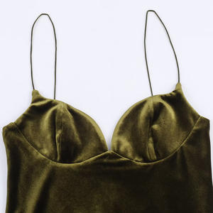 <span class=keywords><strong>Robe</strong></span> en velours sur mesure pour femmes, col en V, bretelles spaghetti, dos nu, pour soirée, sexy, luxueuse, vintage, décontractée - Product Image 4