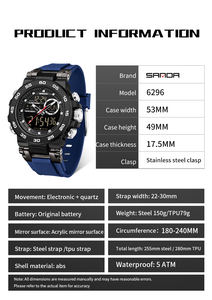 Reloj Electrónico SANDA Nuevo 6296 para Hombre, Deportivo, Multifuncional, Resistente al Agua, con Tres Agujas y Doble Movimiento - Product Image 5