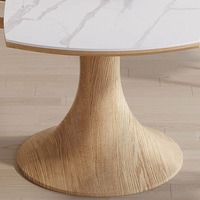 Table à manger ronde pliable moderne et simple avec plateau en pierre frittée blanche et base en bois de tulipe pour restaurant, hôtel, ferme