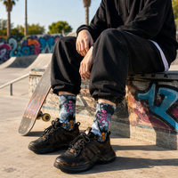Chaussettes de sport mi-mollet en coton tricoté, motif graphique Tie-Dye Pixel Art, 5 couleurs, style décontracté urbain, personnalisables OEM
