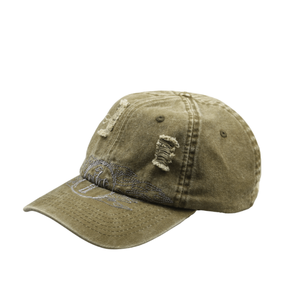 Gorra de Béisbol Vintage Verde Oliva de 6 Paneles con Bordado y Detalles Desgastados, Ajustable para Adultos, Unisex, Uso Casual - Product Image 4