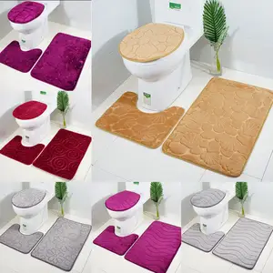 Antideslizante de asiento de inodoro cuarto de baño alfombra de piso Pedestal alfombra + tapa de inodoro cubierta + alfombra de baño de 3 piezas