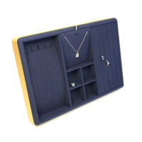 Plateau de présentation haut de gamme pour bijouterie, avec bordure en bois et revêtement floqué, insert de tiroir pour rangement de bijoux, organisateur de bijoux pour la vente au détail