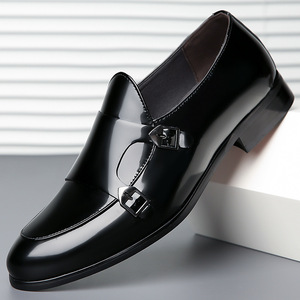 Chaussures habillées Monk Strap en cuir verni à bout pointu avec boucle, idéales pour le bureau et la carrière, style automne antidérapant et robuste - Product Image 1