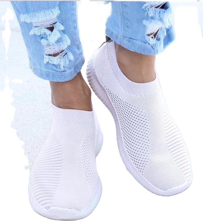 Женские вязаные кроссовки без шнуровки, Вулканизированная плоская подошва, сетчатые, мягкая прогулочная обувь