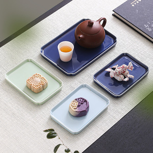 Chinese Style Ceramic Tea And <b>Snack</b> <b>Tray</b> Solid Color Small Fruit Plate For Residential Use Dessert Serving <b>Trays</b> - Product Image 1