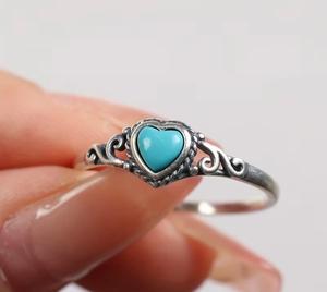 Natural <b>Turquoise</b> Heart Ring 925 Sterling Silver | 5 MM Heart Cut Genuine <b>Turquoise</b> Gemstone | Romantic Wedding Handmade Fine - Product Image 5