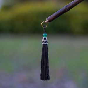 Peacock Feather Duster With Gourd Decoration Bamboo Handle Tassel For Furniture Cleaning Zen Style - Product Image 3