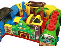 Nouvelle conception de parcours d'obstacles gonflable commercial Fun Express Train Station, train gonflable