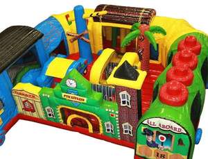 Nuovo Design: Percorso a Ostacoli Gonfiabile Commerciale a Tema Stazione Ferroviaria Divertente con Treno Gonfiabile - Product Image 2