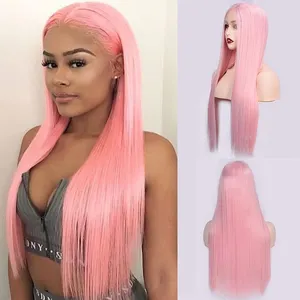 Pink Lace Front Wig Human Hair For Women Long Straight Customized Colored Pink Color Human Hair HD Transparent Lace Closure Wigs