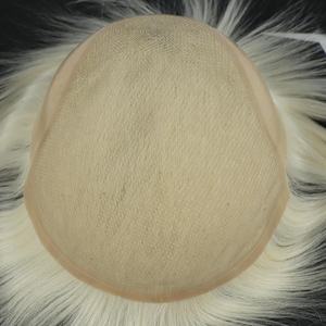 Q6 Perruque en dentelle suisse transparente avec contour en PU, 10x8, <span class=keywords><strong>cheveux</strong></span> raides pour hommes, <span class=keywords><strong>cheveux</strong></span> humains vierges européens # Toupet <span class=keywords><strong>blond</strong></span> <span class=keywords><strong>platine</strong></span> 60 - Product Image 3