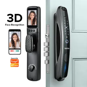 Cerradura inteligente para pantalla táctil principal Tuya Puerta de huellas dactilares cerradura de puerta inteligente reconocimiento facial 3D con videoportero Compatible