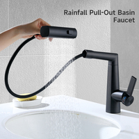 Robinet mélangeur de lavabo de salle de bain monotrou en alliage de zinc à montage sur plan, finition noir mat, avec colonne cascade 3 fonctions