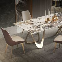 Table à manger rectangulaire moderne de luxe en marbre, 6 places, avec structure en acier inoxydable doré, imperméable et durable, pour salle à manger