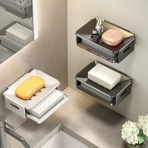 Jabonera para baño, bandeja de recolección de agua montada en la pared sin agujeros, estante de almacenamiento para baño - Product Image 3