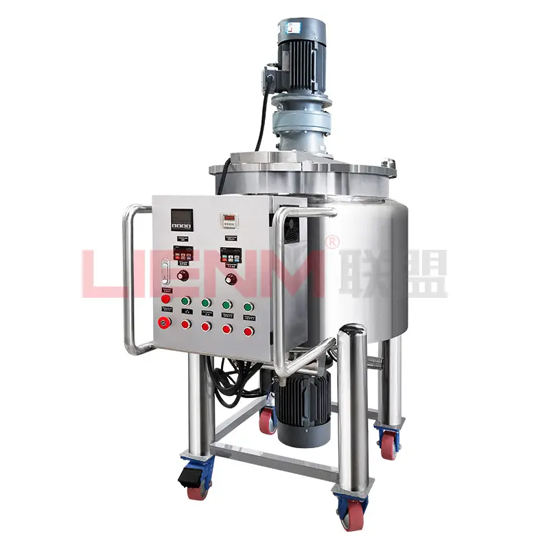 Lienm Mixing Heat Tank Cosmetic Mixer Mixing Machine Stainless Steel 50 Liter Cosmetic Electric Steam Heating Steel Lotion Pump