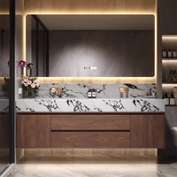 Meuble-lavabo de salle de bain de luxe en panneaux de bois, avec dessus en marbre, en MDF et contreplaqué, avec lavabo et miroir