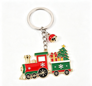 Porte-clés vintage en métal en forme de train de Noël, porte-monnaie en alliage de zinc avec pendentif clochette, idéal comme souvenir ou cadeau - Product Image 3