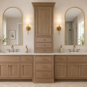 <span class=keywords><strong>Mobile</strong></span> <span class=keywords><strong>Bagno</strong></span> Doppio Freestanding Prima Custom in Rovere Chiaro con Doppio Lavabo e Torre Centrale Alta - Product Image 1