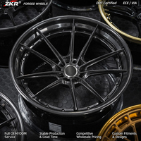 Jantes ZKR en alliage d'aluminium forgé, à profil profond, 2 pièces, multi-branches, centre noir, lèvre polie, ajustement personnalisé, OEM ODM pour voitures particulières