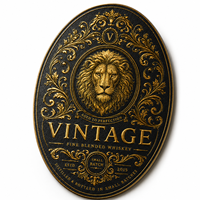 Etiqueta Personalizada Vintage para Licores con Estampado Dorado para Vino, Whisky, Tequila y Promoción de Marcas de Lujo, Forma Personalizada