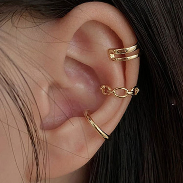New Simple Design Dainty Women Jewelry Stainless Steel Streetwear Ear Cuff Set Non Piercing Gold Plated Tiny Ear Cuff Set