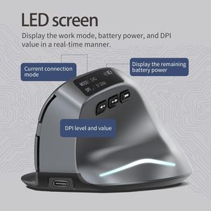 เมาส์เกมมิ่งไร้สายแนวตั้ง ดีไซน์ตามหลักสรีรศาสตร์ หน้าจอ LED ขายตรงจากโรงงานใหม่ เสียงเงียบ - Product Image 3