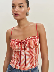 Sweet Y2K Sexy Breathable Short Soft <b>Red</b> Plaid Skinny Vintage Woven Tank Top <b>Ribbon</b> Bow Summer Party Sleeveless Camisole ODM - Product Image 4