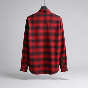 Camisa informal de manga larga para hombre, elegante, de alta calidad, color rojo y negro, 100% algodón teñido en hilo - Product Image 2