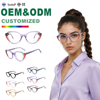 Montures de lunettes en acétate laminé, forme œil de chat arrondie, monture complète, bloc de couleurs, lunettes optiques pour collections en gros