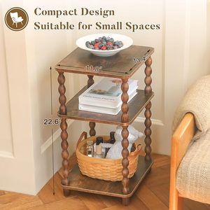 Retro European-style Wooden 3-story <b>Storage</b> Rack <b>Kitchen</b> Living Room Study Home-style Small Table Side Table <b>Storage</b> Rack - Product Image 4
