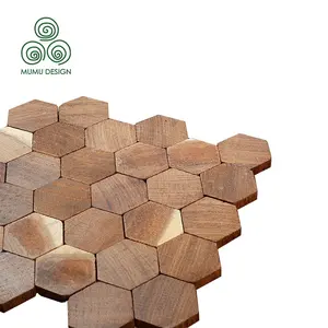 MUMU DESIGN Bathroom Solid Wood Hexagon Tiles 3D Wallboard Wooden Mosaic for Craft