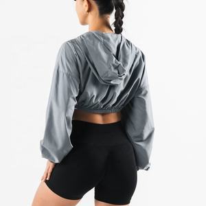 Nuove donne personalizzate che corrono giacca da palestra <span class=keywords><strong>Oversize</strong></span> giacca <span class=keywords><strong>impermeabile</strong></span> in tessuto con cappuccio giacche corte da esterno - Product Image 6