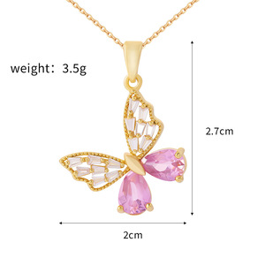 Collana con Ciondolo a Farfalla in Ottone di Alta Qualità per Donne, Catena Trendy con Zirconi <span class=keywords><strong>Rosa</strong></span> Dorati per Fidanzamenti, Matrimoni e Feste - Product Image 3