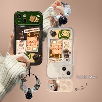 Coque en silicone antichoc mate 3D motif dessin animé Butter Bear Doll pour iPhone 15 Pro Max/14/XS avec rabat miroir transparent