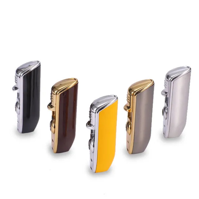 Ergonomic Grip Pocket Size 3 Adjustable Windproof Jet Cigar Triple Flame Torch Lighter with Built in Cigar Punch