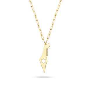 Collana di Lusso in Acciaio Inossidabile con Ciondolo a Forma di Mappa di Israele e Stella di David Inspire Jewelry |   Nuova Catena a Graffetta in Oro, Gioielli Islamici per Donne - Product Image 1