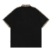 Polo noir personnalisé pour homme, col imprimé léopard, manches raglan, poignets rayés, motif ours graphique, t-shirt athlétique à manches courtes ODM