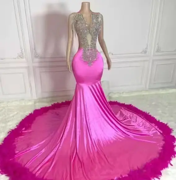 2024 nuevos Vestidos De graduación De diamantes De imitación Rosa 2024 Vestido De Gala Vestido De noche Vestidos De Baile De Finalistas mujeres Maxi Vestidos