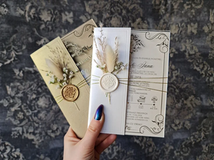 Invitación DE BODA acrílica con impresión de flor de cerezo personalizada de lujo con <span class=keywords><strong>Sakura</strong></span> en sobre rosa - Product Image 3
